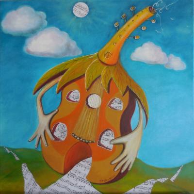 La Maison du Guitariste, acrylique et collages sur toile, 60x60 cm