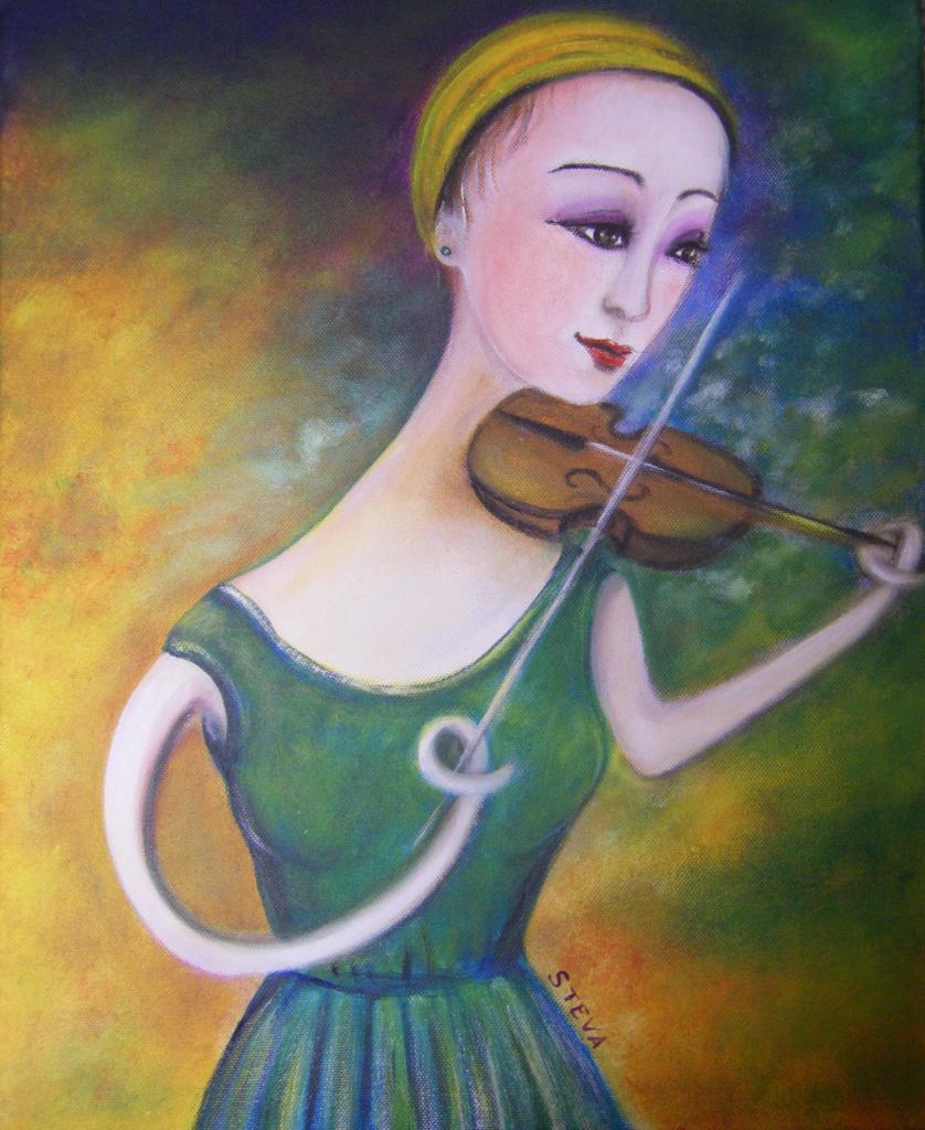 Femme violon , acrylique sur toile, CP