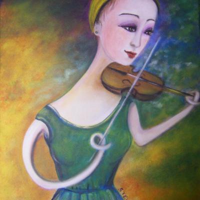 Femme violon , acrylique sur toile, CP