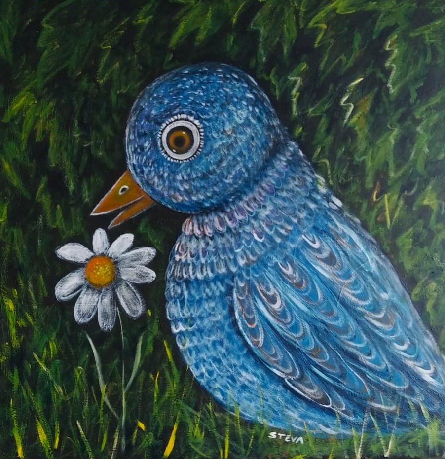 L oiseau et la fleur Steva  60x60 cm avril 2024