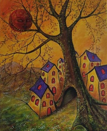 Le village à l 'arbre penché- Tableau adopté
