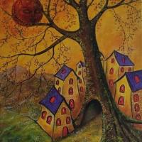 Le village à l 'arbre penché- Tableau adopté