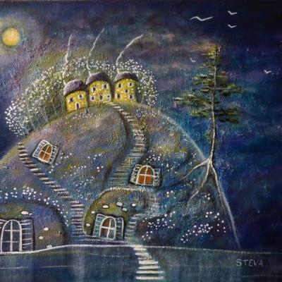 Trois maisons sous la lune