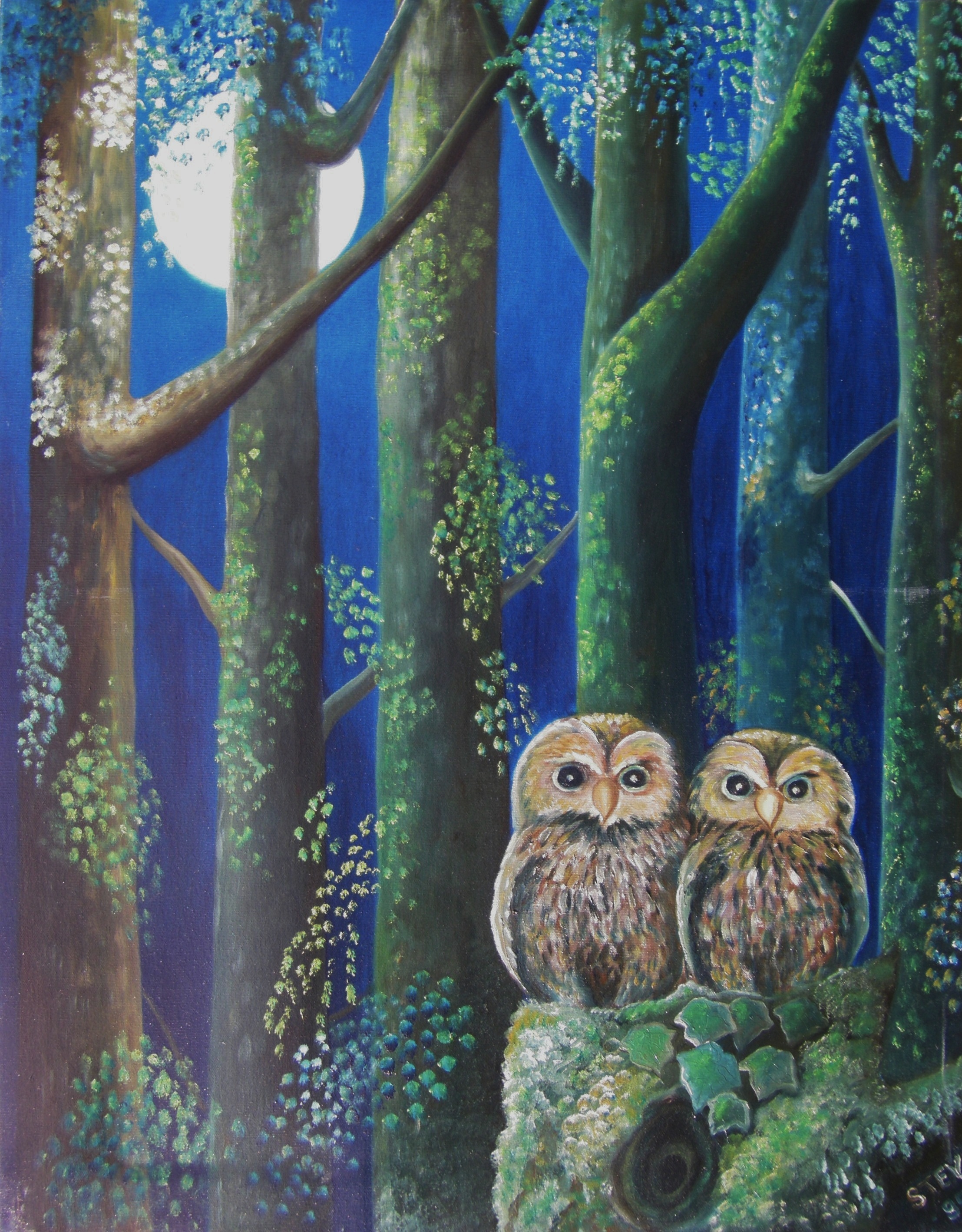 Pleine Lune en Forêt- 65x80 cm- 1995, collection particulière