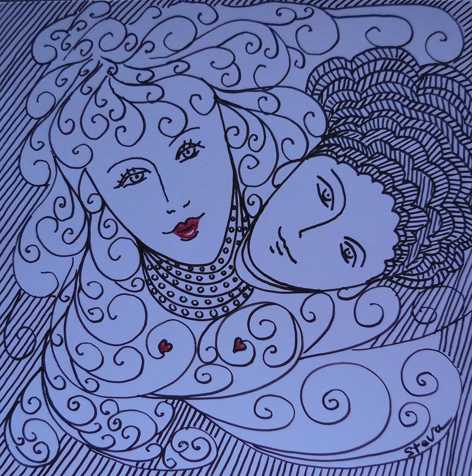 Tendresse2, dessin au feutre,  20x20cm