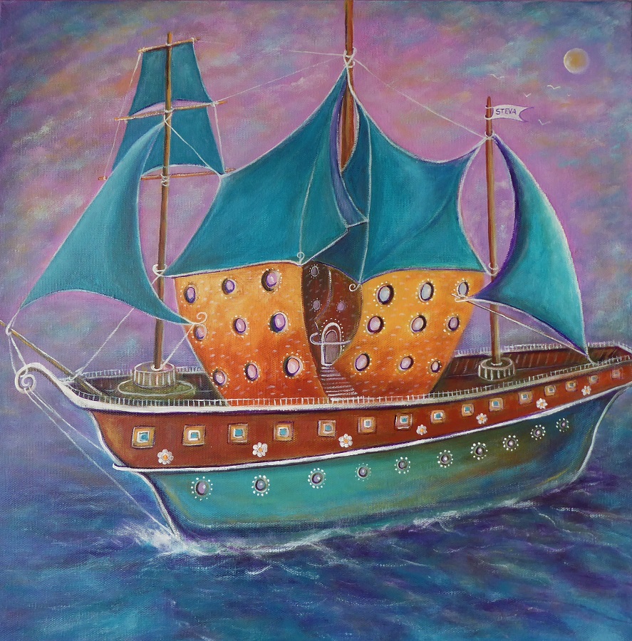 Un voyage de rêve, acrylique 60x60 cm avril 2019, oeuvre vendue