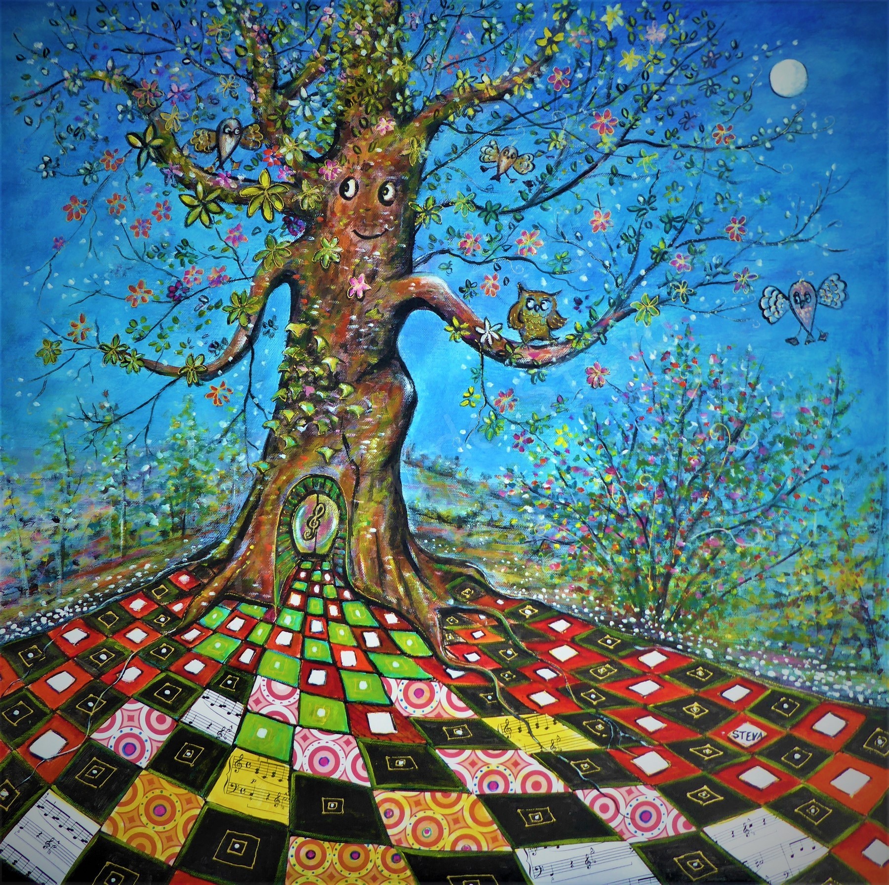 L'arbre qui danse , acrylique et collages avril 2023