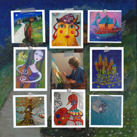 Composition oeuvres Steva peintre. Montage photos