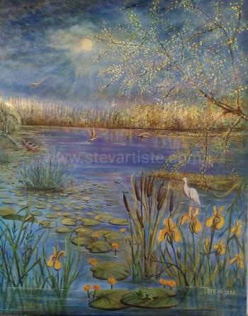 L etang 92x73 cm huile commande 2020