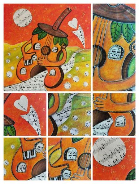 La musique 40x40 acryl et collages janvier 2025 steva copier